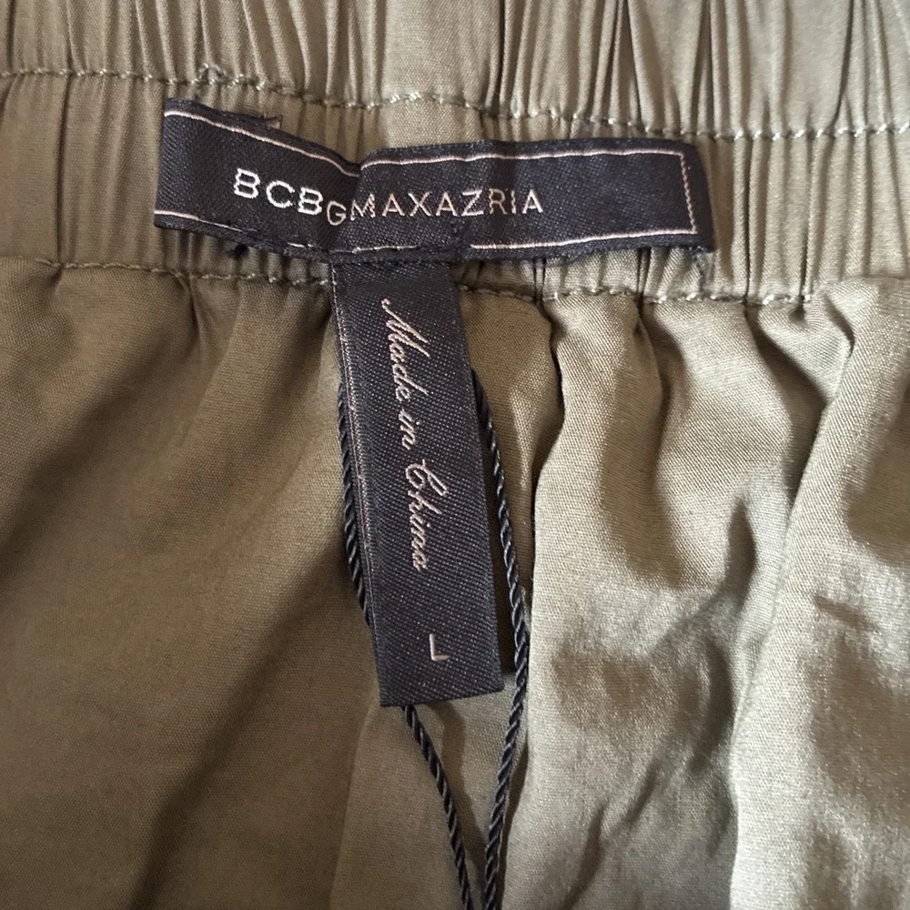 BCBGMAXAZRIA-Olive Green Mora Faux-Suede Pull On Miniskirt Skirt Sz L Boho Chic